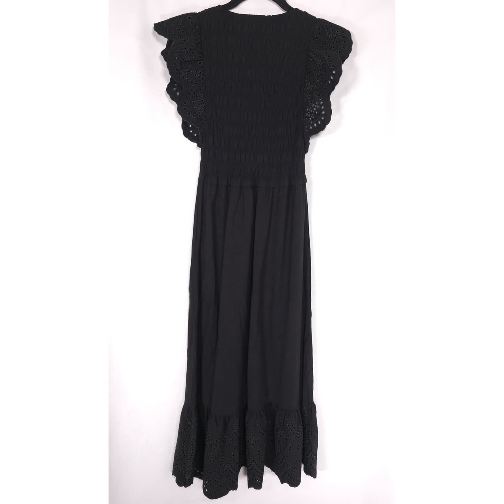 CALYPSO St Barth Womens New Midi Dress XS Boho Eyelet Smocked Flutter Sleeve - Picture 6 of 11